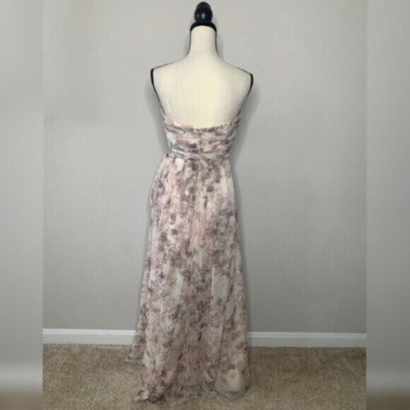 Jenny Yoo Strapless Sweetheart Floral Chiffon Maxi Gown - Picture 11 of 16